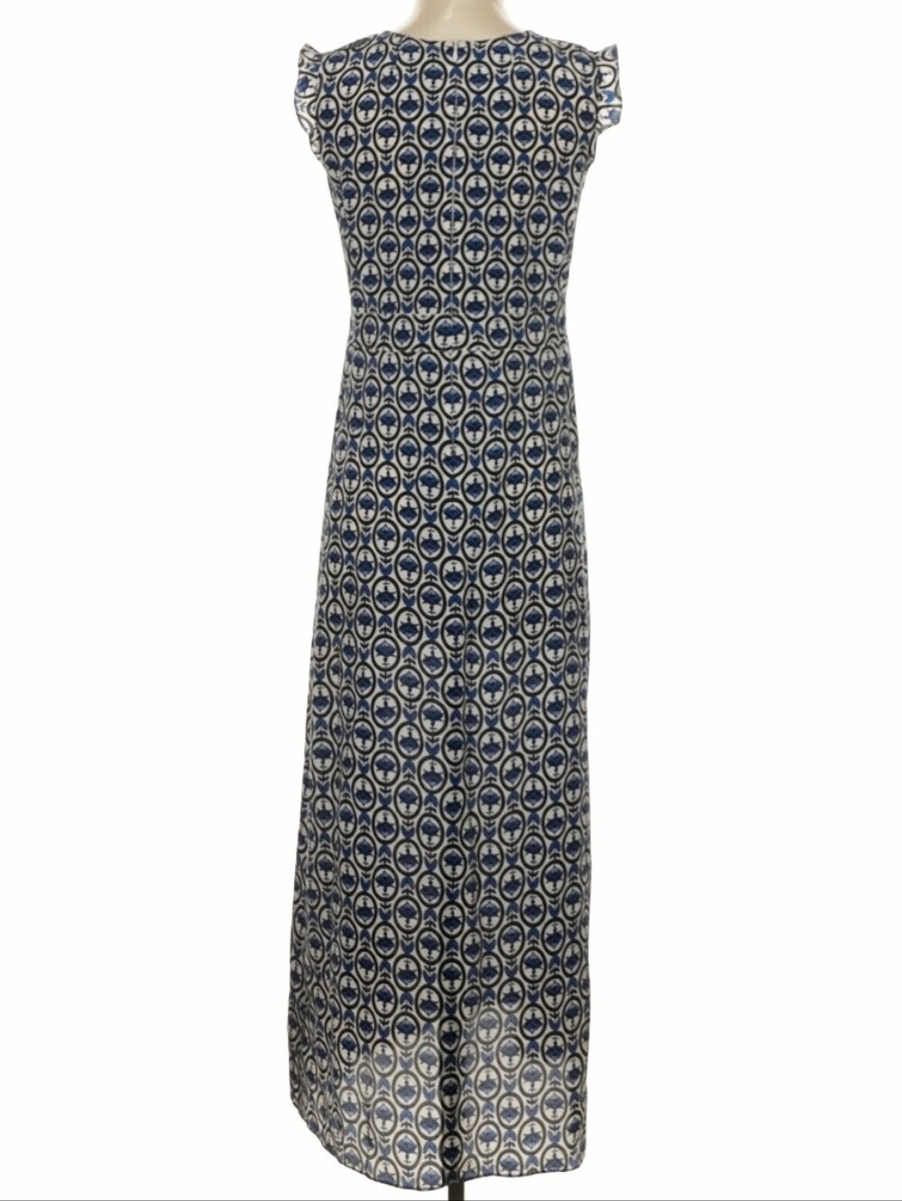 'S Max Mara Navy & White Printed V-Neck Floral Maxi Dress (US 2) - Picture 2 of 5